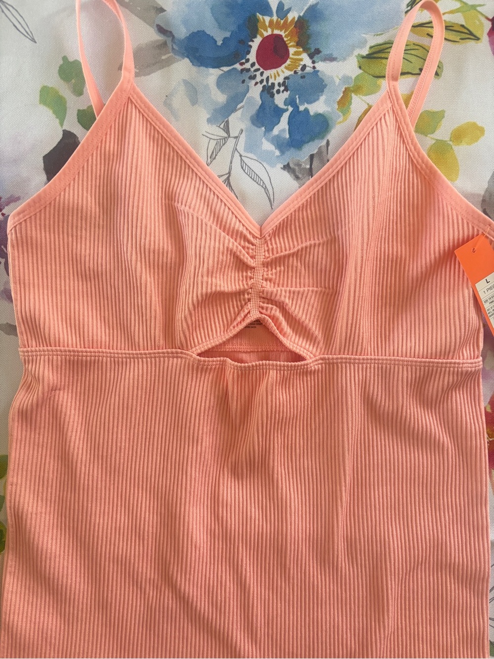Target - Peach Ribbed Spaghetti Strap Roper with Front Cutout
